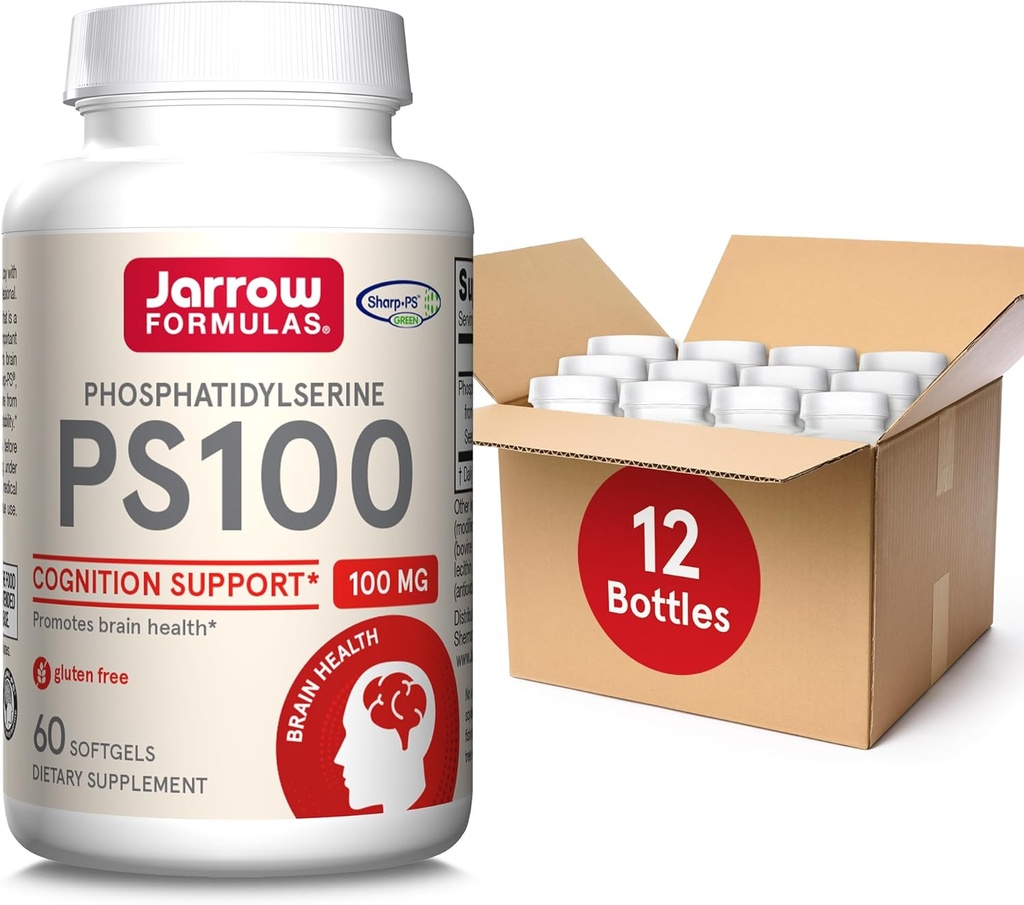 Formules Jarrow PS100 Phosphatidylsérine 100 mg, complément alimentaire pour le soutien de la santé cérébrale et de la cognition, 60 softgels, 20-60 jours d'approvisionnement, pack de 12
