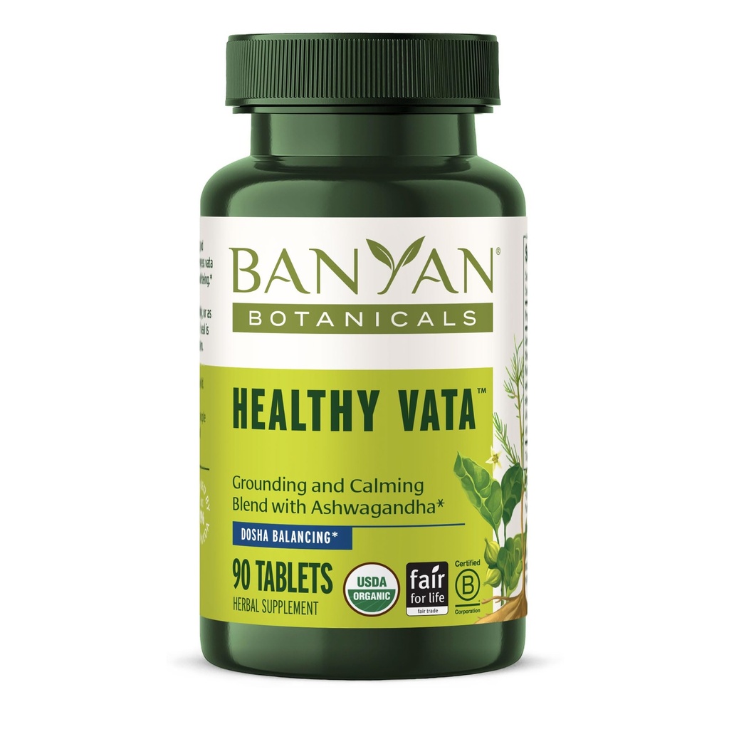 Banyan Botanicals Vata santé – Supplément à base de plantes biologiques avec Ashwagandha, Shatavari et autres herbes ayurvédiques pour être calme et équilibré bien-être* – 90 comprimés – Vegan non-OGM source durable