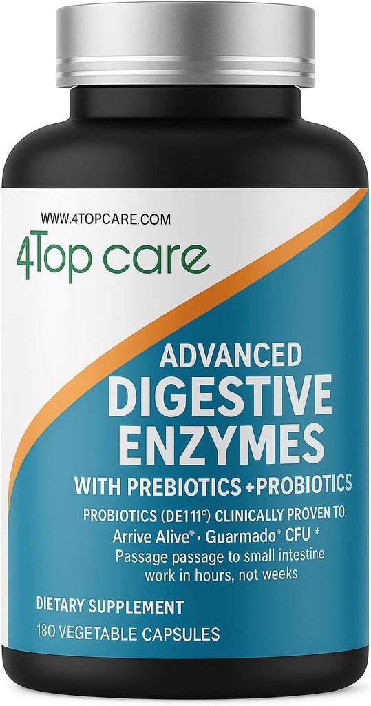 Enzymes digestives H4U: Solution de santé ultime avec probiotiques, prébiotiques et enzymes pour les femmes et les hommes. Ce supplément enzymatique digestif végétarien contient 180 capsules.