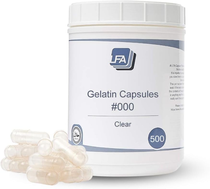 Taille 000 Capsules vides - 500 Compte Capsules de gélatine Vide - 000 Capsules de remplissage jumelées - Capsules de pilules Vide pour bac de remplissage de pilule - Capsules de gel de boeuf halal certifiées