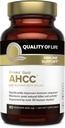 Qualité de vie Premium Kinoko Gold supplément AHCC, 500 mg par capsule, soutient la santé immunitaire, la fonction hépatique, maintient l'activité de cellules tueuses naturelles et améliore la production de cytokine, 60 capsules de veg