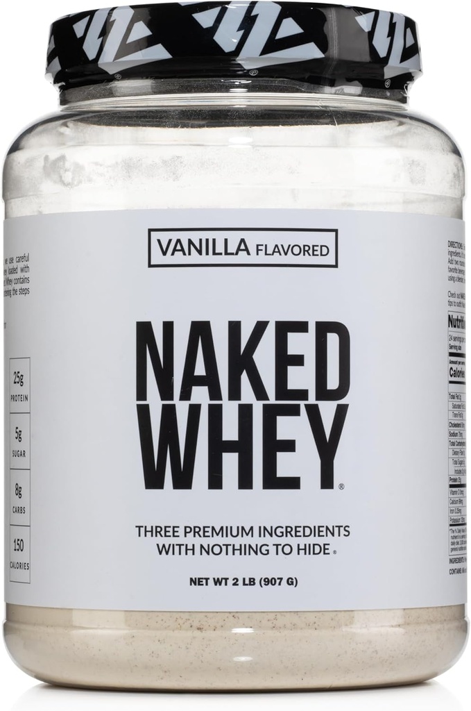 NAKED Whey Vanilla Protein Powder - Only 3 Ingredients - Grass Fed Whey Protein Powder, Vanilla Flavor, and Organic Coconut Sugar, No GMO, No Soy, and Gluten Free - 24 Servings