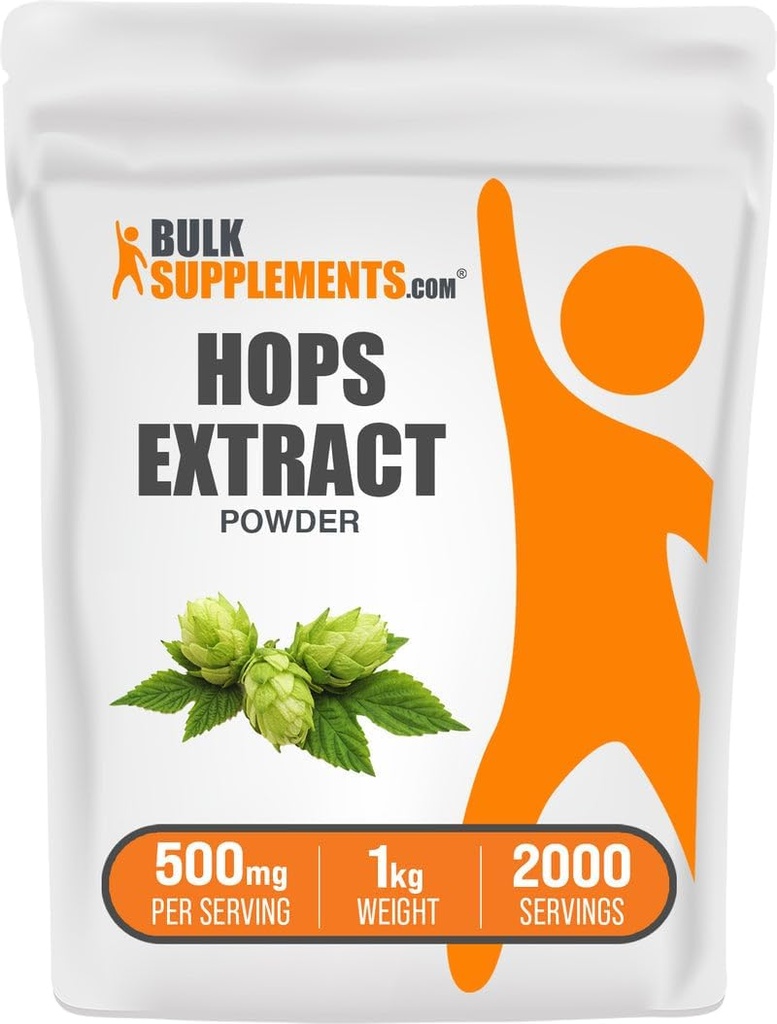BulkSupplements.com Poudre d'extrait de houblon - Supplément à base de plantes, provenant de fleurs de houblon - Sans gluten, 500mg par portion, 1kg (2,2 lbs) (paquet de 1)