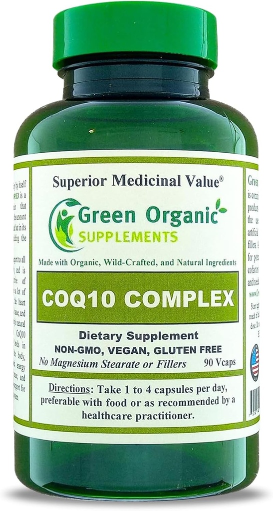 Green Organic Supplements Coq 10 Complex, Ubiquinone, 90 VCaps, High Absorbable, Non-GMO, Gluten-Free (Single)