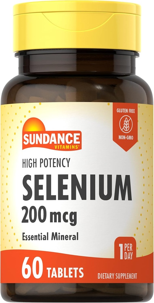 Sundance Selenium 200mcg | 60 Tablets | High Potency Formula | Vegetarian, Non-GMO, and Gluten Free Essential Mineral Supplement