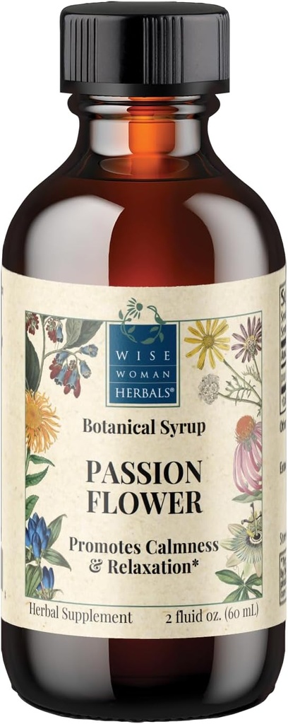 Wise Woman Herbals Passionflower Botanical Sirop (Anciennement extrait solide) 4:1, sans alcool extra-force, aide au sommeil, tensions d'aises, soutient l'humeur calme et le sommeil reposant, pur non-OGM, 4 Fl Oz