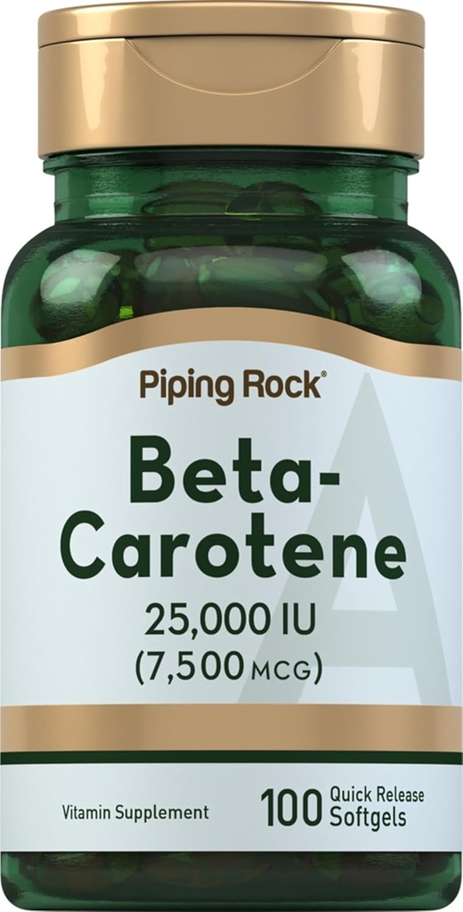 Piping Rock Beta Carotène 25000 UI Softgels.