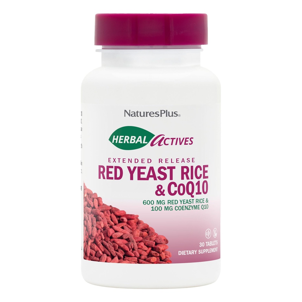 NaturesPlus Actifs à base de plantes Riz de levure rouge + CoQ10 Libération prolongée - 30 comprimés, lot de 2 - Antioxydant + soutient le bien-être général - Végétarien, sans gluten - 60 portions totales