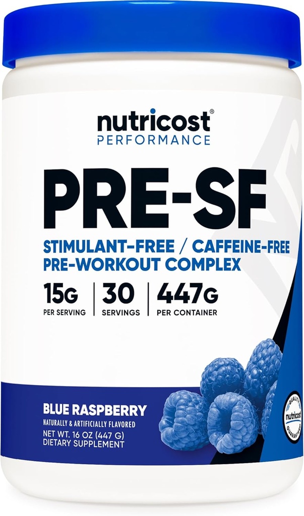 Nutricost Stimulant Free Pré-entraînement, 30 portions (framboise bleue) - Sans caféine, sans OGM, sans gluten