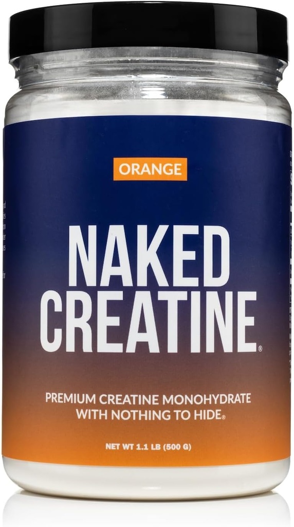 NAKED Pure Micronized Orange Creatine Monohydrate - 36 Servings - 500 Grams, 1.1Lb Bulk, Vegan, Non-GMO, Gluten Free, Soy Free. Aid Strength Gains, No Additives