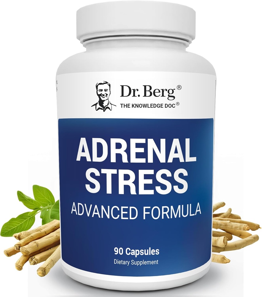 Dr. Berg’s Adrenal Stress Advanced Formula - Adrenal Support Supplements for Stress, Mood and Energy Support - Adrenal Supplements - Cortisol Manager with Ashwagandha - 90 Capsules