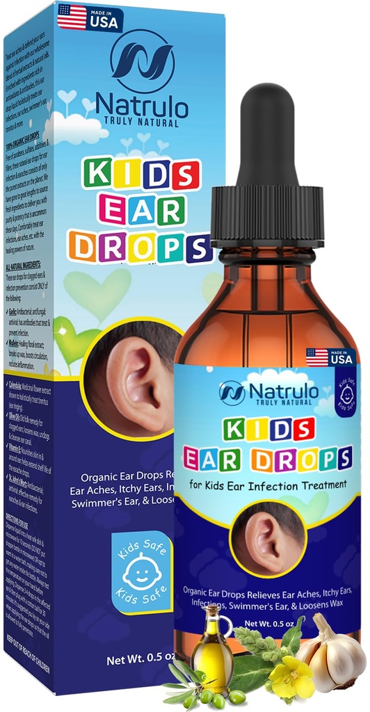 Natrulo gouttes d'oreille naturelles pour les enfants traitement de l'infection à oreille – les enfants biologiques gouttes d'huile d'oreille soulage les oreilles, les oreilles démangeaisons, les infections, l'oreille de Swimmer, et la cire de Loosens – les enfants en sécurité, fabriqués aux États-Unis