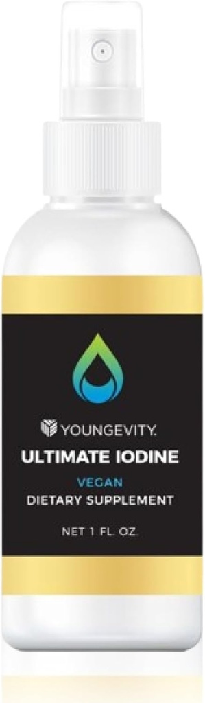 Youngevity Ultimate Iodine Supplement – Supplément végétalien avec 300 mcg Iodine, B12, zinc, sélénium et cuivre – Liquide pour l'énergie, métabolisme, équilibre hormonal – Non-OGM, sans gluten