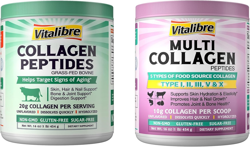 Poudre de Peptides de Collagène Multi 16oz et de Peptides de Collagène Bovin 16oz
