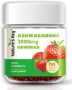 Nature's Key Ashwagandha Gummies, 3000mg Extrait de racine d'Ashwagandha de haute puissance avec vitamine D2, stress, humeur calme et cognition, pour les hommes et les femmes, goût de fraise (60 comte (paquet de 1)