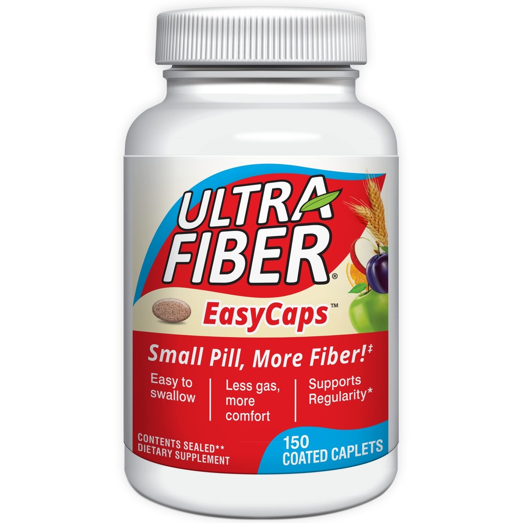 Caplets ultra-fibre – Supplément haute fibre pour la régularité – 48% Plus de fibre par caplet – Mélange de fibre soluble et soluble – Caplets enrobés faciles à avaler – 150ct