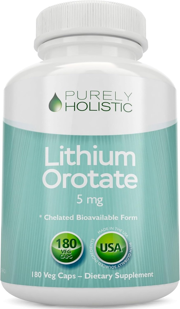 Lithium Orotate 5mg, 180 Vegetarian Lithium Capsules, Supplement Lithium Orotate 5mg, 180 Vegetarian Lithium Capsules, Helps Maintain Healthy Mood, Behavior Memory and Wellness