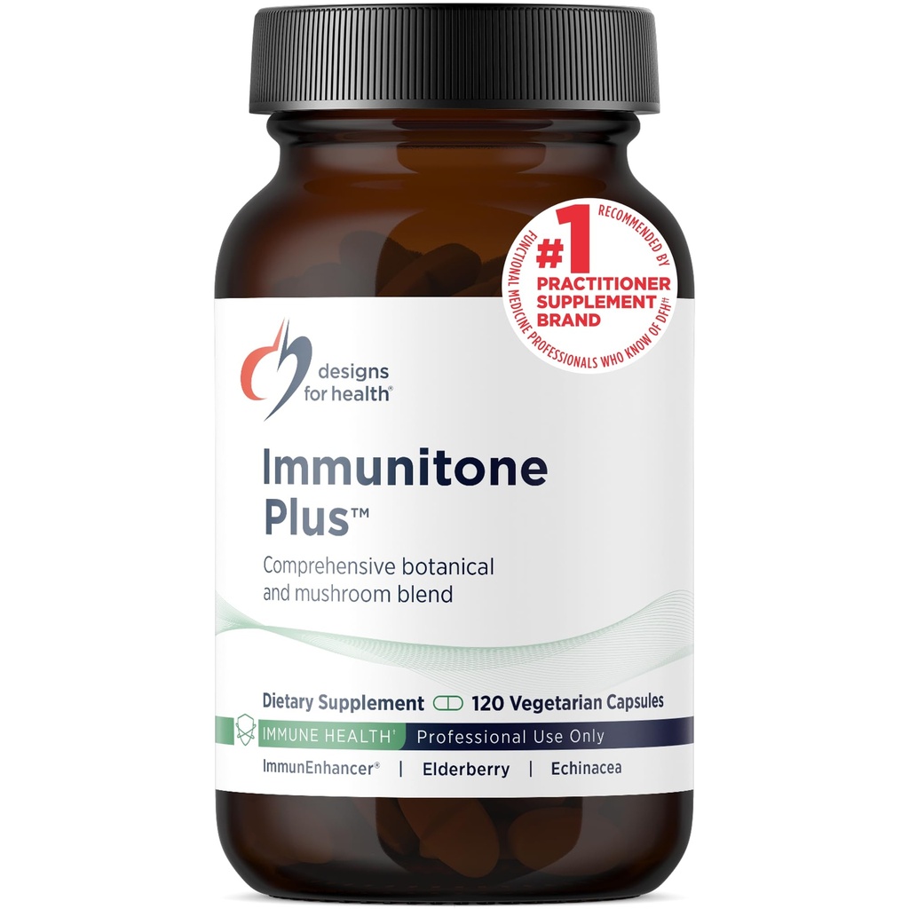 Conceptions pour le soutien à base de plantes à base de champignons, Echinacea, Thé vert, Astragalus + Elderberry - Immunitone Plus Pills - Supplément non-OGM (120 capsules)