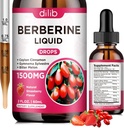 Berberine supplément gouttes liquides - Berberine HCL 1500mg avec Ceylan Cinnamon, Bitter Melon, Gymnema Sylvestre pour Immune, Système de digestion et santé cardiaque, Fraise naturelle aromatisée, 2 Fl Oz