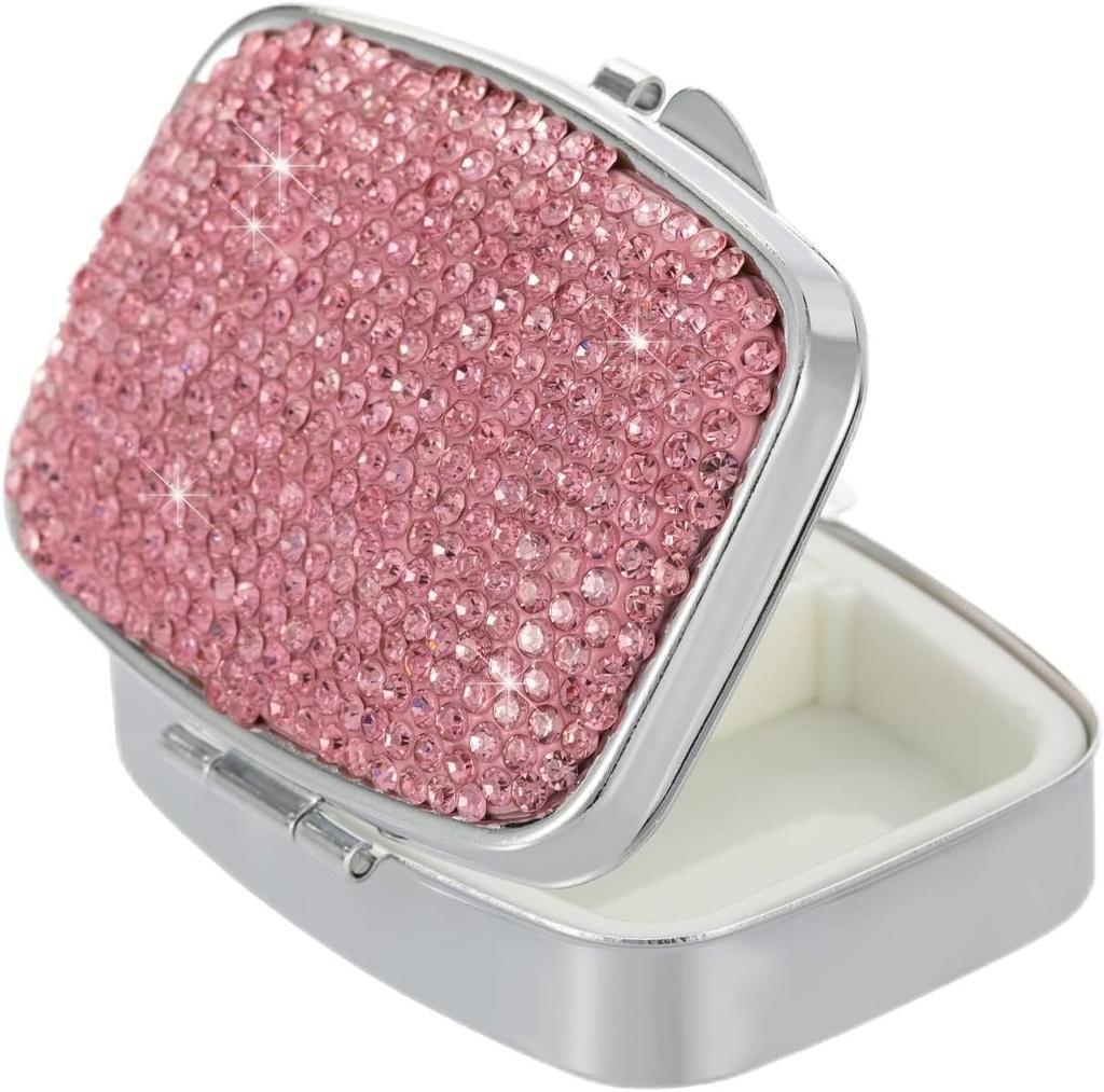 Pill Organizer Travel,Cas de petite boîte à pilules en métal,Conteneur de vitamine de médicament compact,Bouteille de support de pilule portable pour les femmes(Pink)