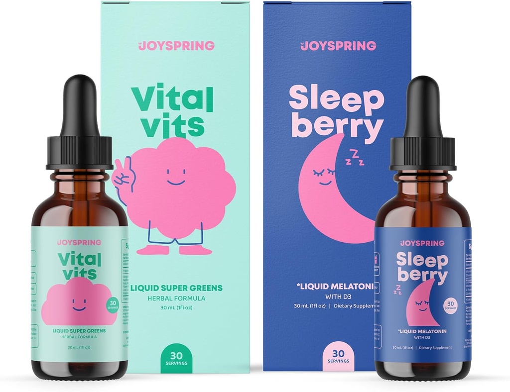JoySpring Multivitamine & SleepBerry Bundle , Vitamines et minéraux d'origine naturelle, non-OGM, formule liquide non alcoholique, Immunity Health Support , Suppléments végétaliens et végétariens