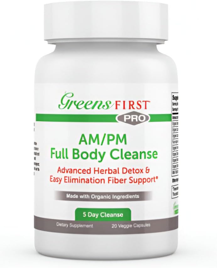 Greens First Full Body AM/PM Cleanse Supplement - pour le détox naturel des toxines - Full Intestinal & Constipation Relief - Digestive Health Capsule - 20 Capsules de Véggie