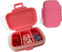 Organisateur de pilules de voyage - Cas de pilules étanches et durables Taille de voyage avec 3 compartiments - Cas de pilules compactes pour les vitamines, suppléments, médicaments - Conteneur de pilules de voyage pour la purée (Pink)