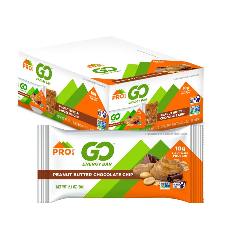 PROBAR - Barres d'énergie GO - Copeaux de chocolat au beurre d'arachide - sans gluten, sans OGM, barres de snack d'ingrédients alimentaires entiers (12 chiffres)