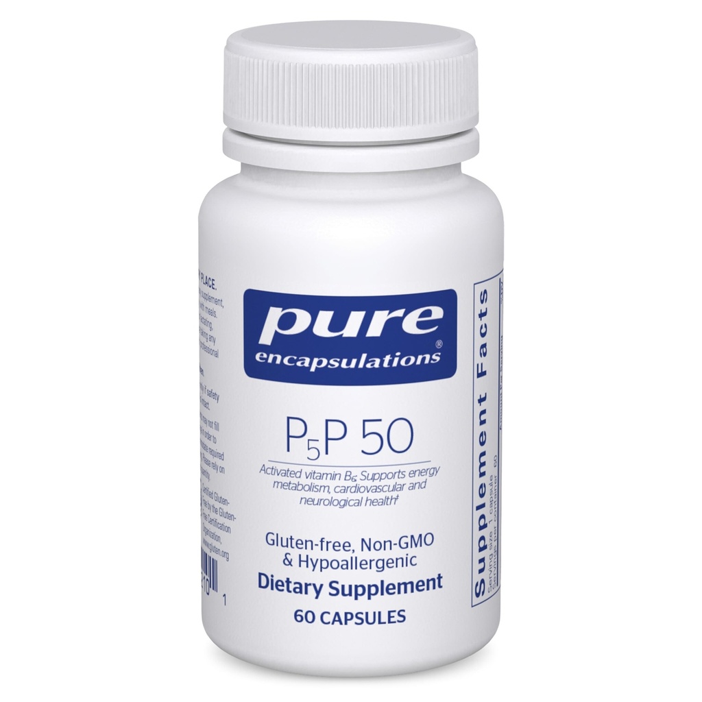Encapsulations pures P5P 50 - Vitamine active B6 - Soutient le métabolisme énergétique et la santé du cerveau* - Sans gluten et sans OGM - 60 capsules