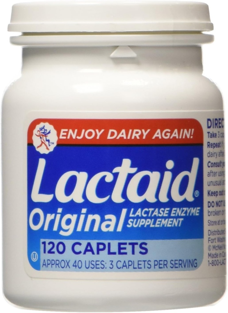 Lactaid Original Strength Lactase Enzyme Supplement, Caplets - 120 ea