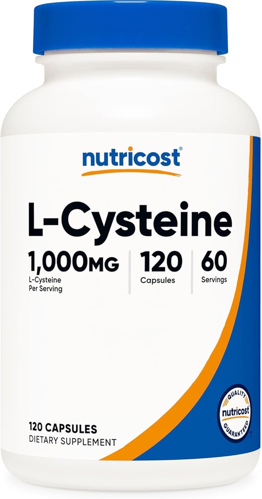 Nutricost L-Cysteine 1000mg, 120 Capsules - Non-OGM, Supplément sans gluten, 500mg par gélule