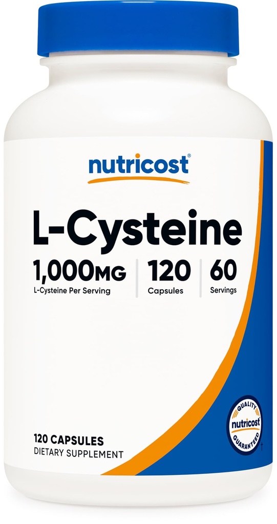 Nutricost L-Cysteine 1000mg, 120 Capsules - Non-OGM, Supplément sans gluten, 500mg par gélule