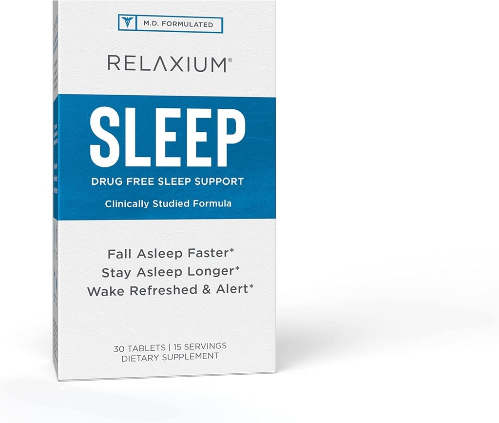 Relaxium Sleep Aid, 15 portions, non-Habit Forming, complément alimentaire pour mieux dormir, sans drogue, anti-stress, avec Magnésium, Mélatonine, GABA, Camomille, Fabriqué aux États-Unis (30 comprimés)