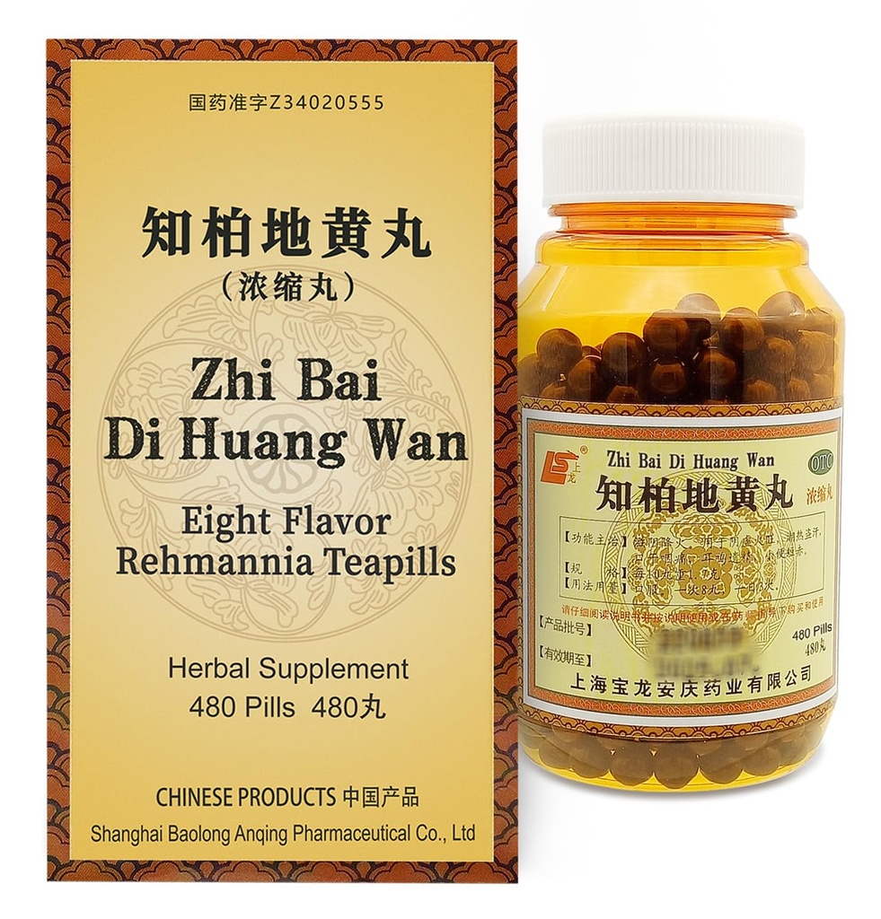 Supplément à base de plantes de Zhi-Bai Di-Huang Wan 480 pilules (60 portions, taille de l'économie) - Formule chinoise à base de plantes huit flavor Rehmannia pour Yin Nourishment