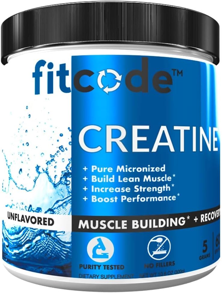 code d'ajustement Créatine Monohydrate 5 grammes de Créatine Micronisée pure Monohydrate pour la construction musculaire, la récupération, la force et l'endurance, poudre non aromatisée, 60 portions