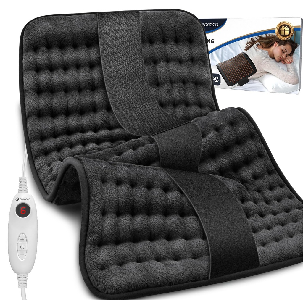 CooCoPad chauffant avec sangle, plaque chauffante pour épaule de cou arrière, plaque thermique électrique admissible FSA pour les crampes d'époque, arrêt automatique, chaleur humide, 10 chaleur, cadeaux pour les femmes hommes, 12" x 24"
