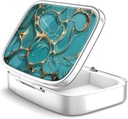 Pill Box 2 Compartiment petit cas de pilule, Portable pour Pocket ou Purse Pill Organizer Porte-conteneur Pill pour tenir les vitamines, les médicaments, l'huile de poisson et les suppléments (Marble vert turquoise)