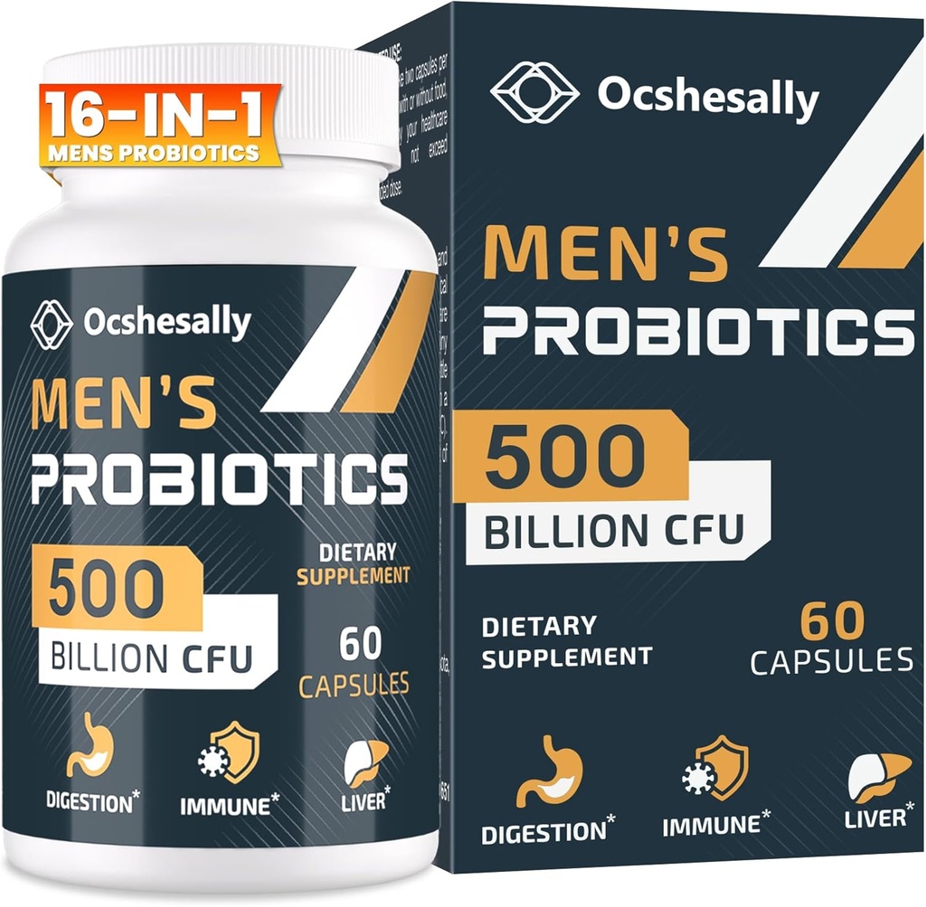 Probiotiques pour hommes, 500 milliards UFC et 12 souches Probiotique pour hommes, avec curcuma, canneberge, goji - Probiotiques pour la santé digestive, Gut, Immune & Bloating, Prostate & Urinary Tract Health, 60 capsules