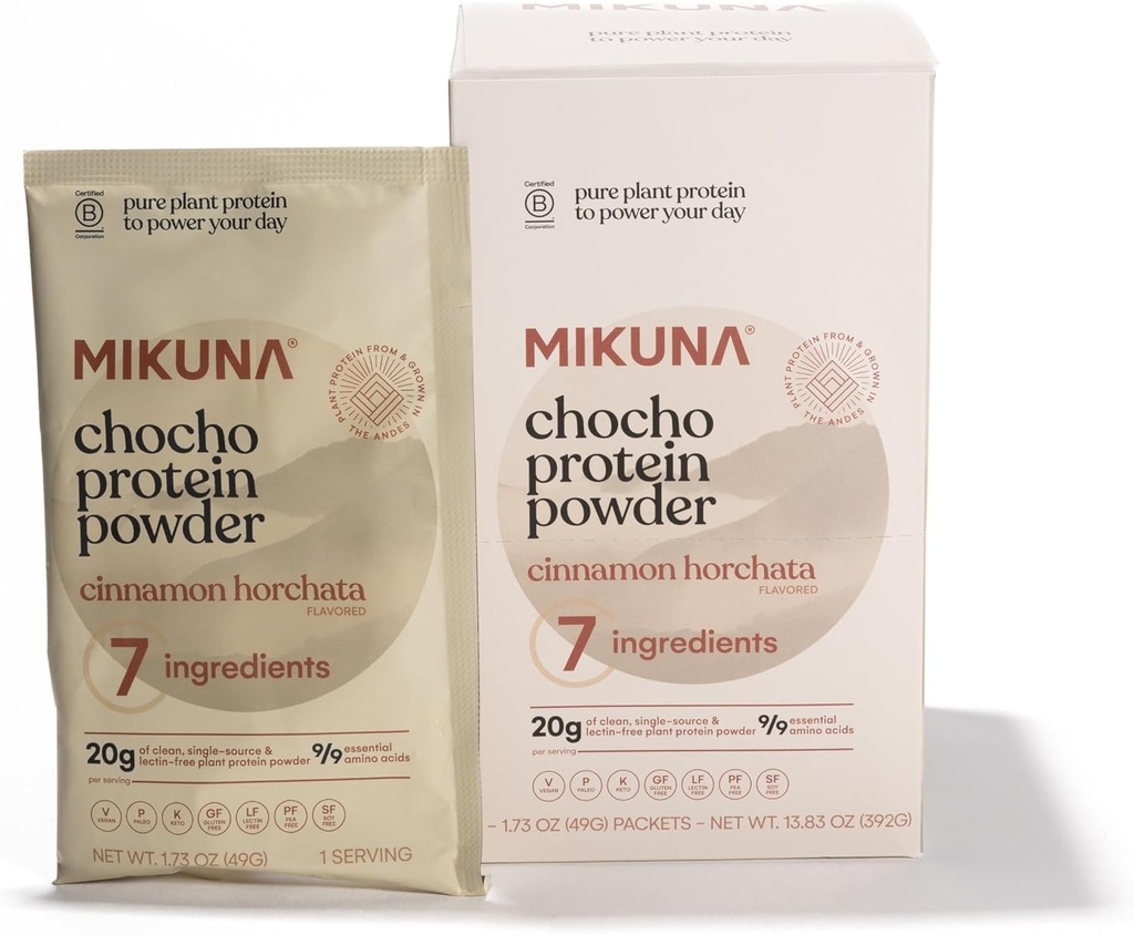 Mikuna Chocho Protéines super-alimentaires, poudre végétale de protéines - Vegan, sans gluten, 3g de glucides nets ou moins, et biodisponible, non-isolat (8 portions, Horchata de cannelle)