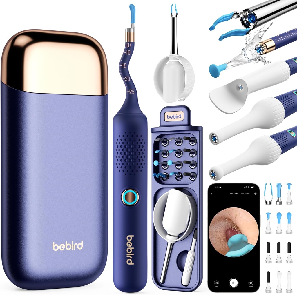 BEBIRD appareil photo de suppression de cire d'oreille flexible, articles éligibles FSA HSA, kit de nettoyage d'oreilles visuelles intelligentes sans fil avec conseils 13 pièces, otoscope d'oreilles HD avec pinces, nettoyant Earsight Plus B31R