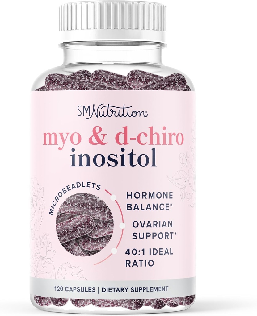 Myo-Inositol & D-Chiro Inositol for Hormone Balance for Women | Microbeadlets to Regulate Menstrual Cycle & Support Ovarian Health | 40:1 Ratio Myo & D Chiro | Non-GMO | 120 Ct (2 Month Supply)