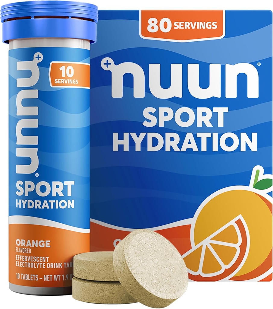 Comprimés électrolytiques Nuun Sport avec magnésium, calcium, potassium, chlorure et sodium, sans gluten et végétalien, orange, 8 paquets (80 portions Total)