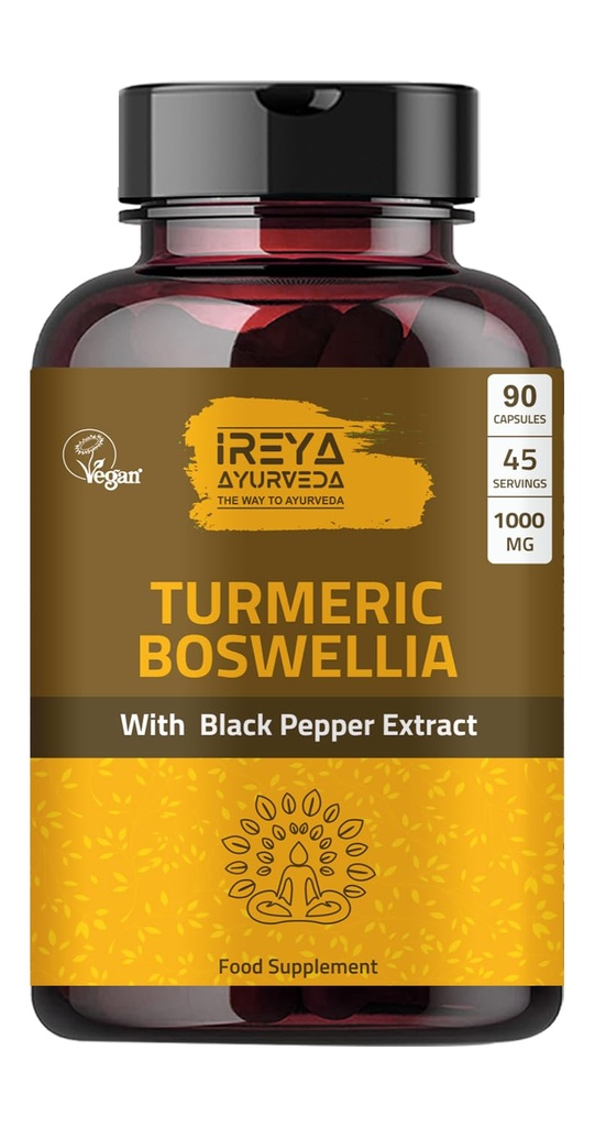 Boswellia Extrait Capsules (90 Capsules) 1000 mg - Boswellia Serrata avec 95% Extrait de poivre noir et Extrait de curcuminoïdes et 65% Extrait de boswellia