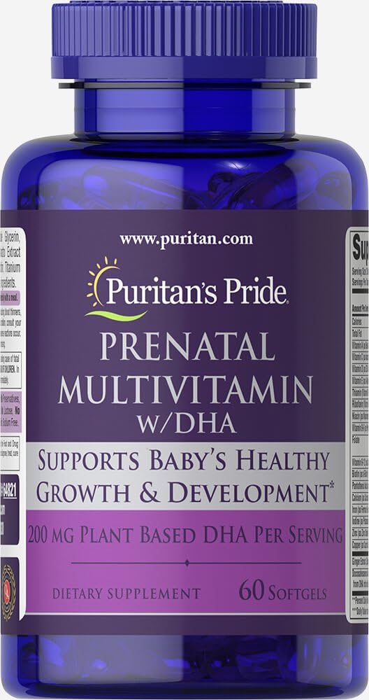 Multivitamine prénatale avec DHA, soutient la croissance et le développement de bébé**, 60 Softgels, par Puritan's Pride®