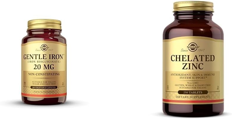 Solgar en fer doux - Idéal pour les stomachs sensibles Supplément de cellules sanguines rouges, sans constipation et OGM et zinc chélaté, 250 comprimés - Zinc pour une peau saine - soutient la croissance cellulaire et la formation d'ADN