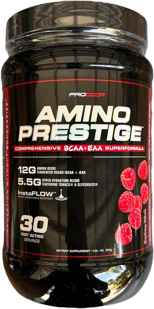 Amino Prestige - Premium iBCAA & iEAA Formule d'entraînement intra-acide amino végan/fermenté - BCAA naturellement aromatisées - 30 portions (Lémon Drop)
