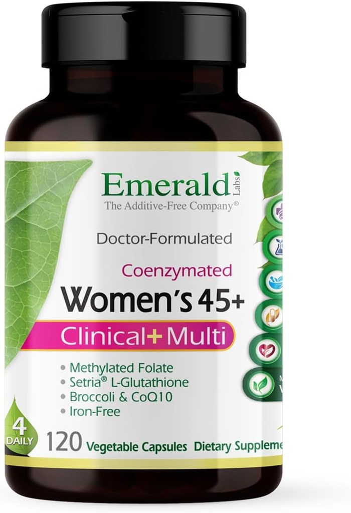 Emerald Labs 45+ Clinical Multi - Multivitamine pour un soutien complet, os et santé cardiaque* - Conçu pour les femmes 45+ - Sans gluten et végétarien - 120 capsules végétales (30 jours d'approvisionnement)