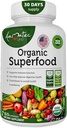 Complexe de fruits et légumes bio Superfood Greens - Supplément alimentaire avec 14 verts et 14 fruits et légumes avec Alfalfa Riche en ingrédients organiques antioxydants Non-OGM 60 Capsules