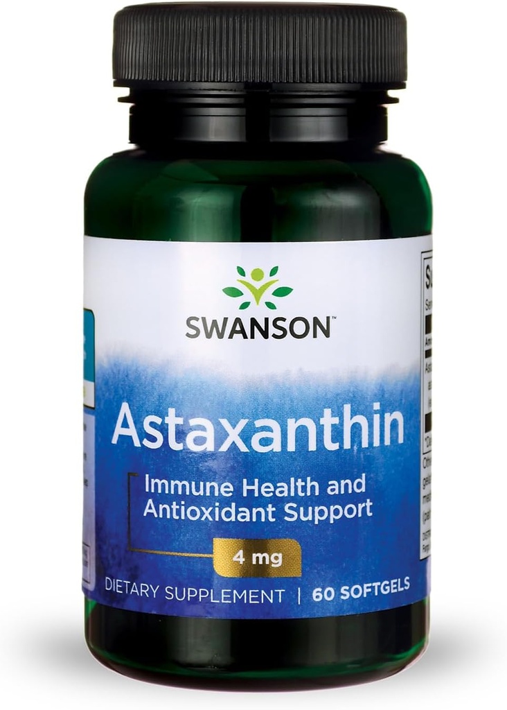 Swanson Astaxanthin Vision oculaire Cerveau Skin Supplément de soutien antioxydant (Astaxanthin 4 mg) 60 Softgels Sgels