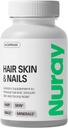 Nuray Vitamines des cheveux, de la peau et des ongles – Biotine, collagène et acide hyaluronique – Supplément avancé de croissance des cheveux – favorise la beauté, le rayonnement cutané et la force des ongles – avec complexe de vitamine B – 60 capsules